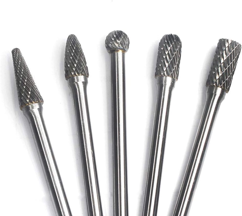 Carbide Burr File Set 5pcs 1/4 Inch Shank Double Cut Rotary Burr R554581