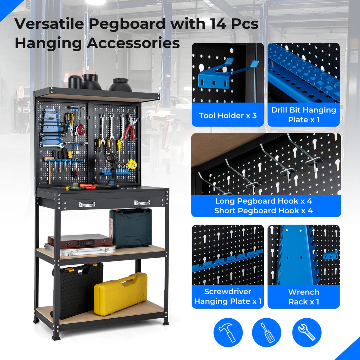 Heavy-Duty Workbench with 2 Shelves Y1023