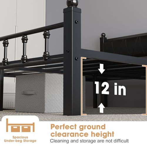 Queen Size Black Metal Bed Frame with Vintage Industrial Headboard Q17973