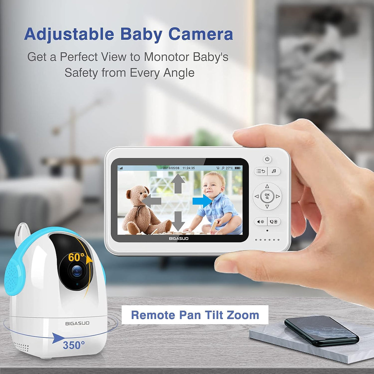 5 720P Baby Monitor with Camera and Audio Night Vision K362221