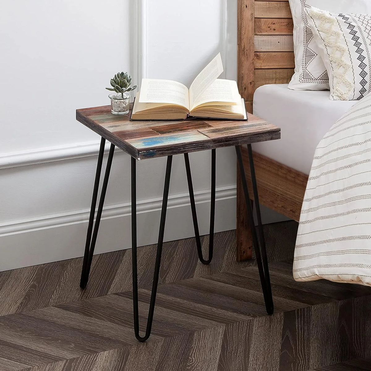 Reclaimed Wood End Table with Hairpin Legs B584722
