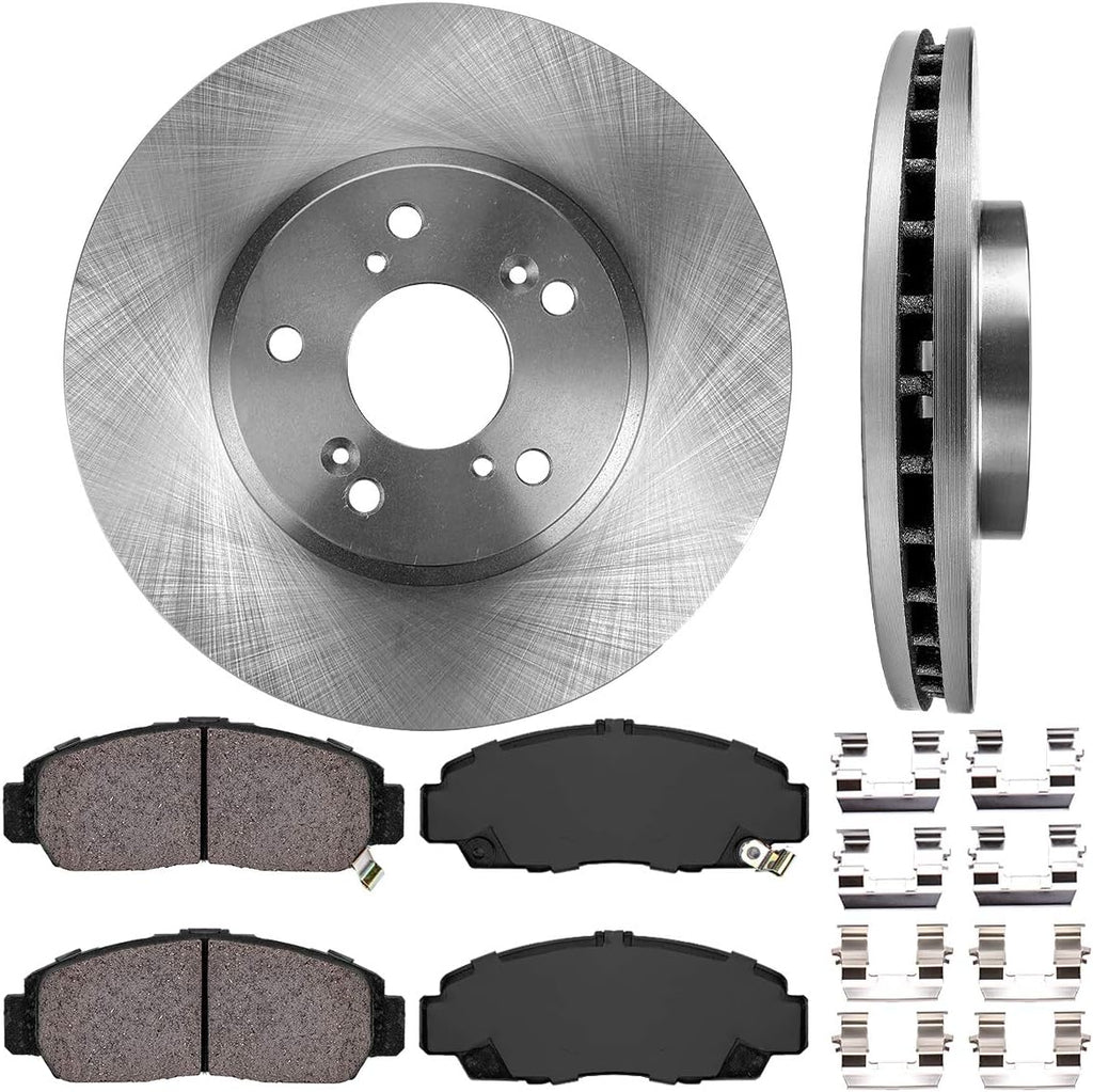 5 Lug Brake Rotors + Ceramic Brake Pads + Clips C9974