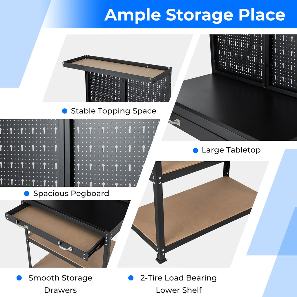 Heavy-Duty Workbench with 2 Shelves Y1023