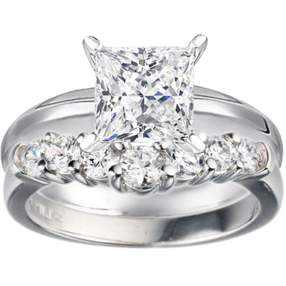 Seven Stone Shared Prong Contoured Wedding Ring In Sterling Silver With Moissanite K648