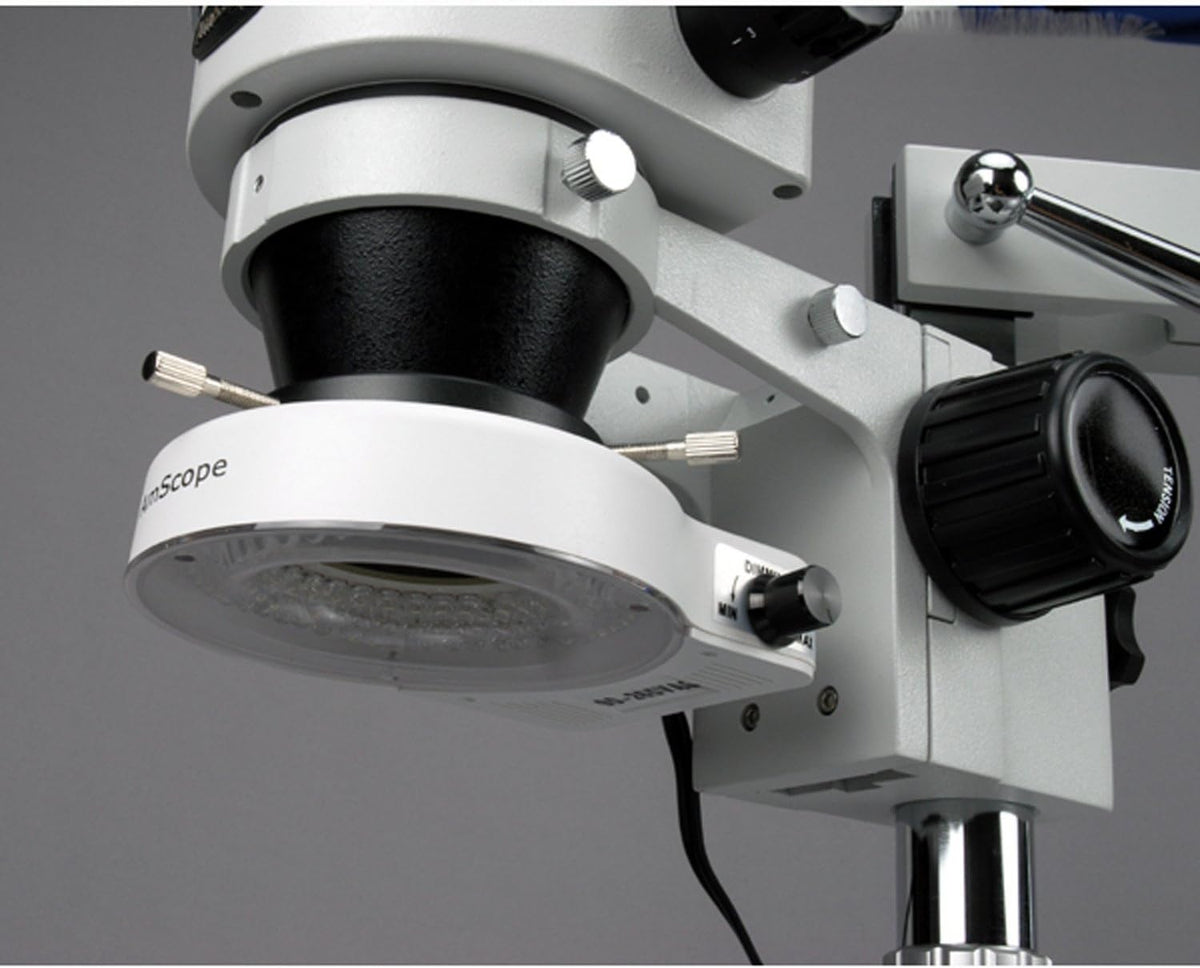 Binocular Stereo Zoom Microscope, 3.5X-90X Magnification, LED Ring Light, Double-Arm Boom Stand Y72393