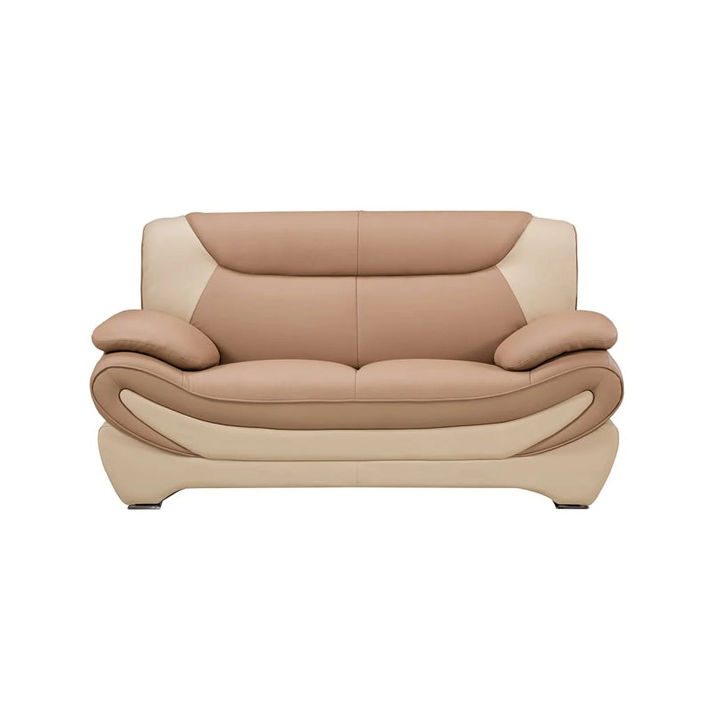 Camel Tan Ivory Faux Leather Loveseat Q639587