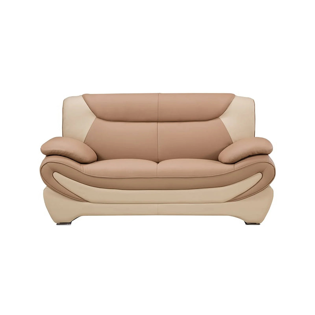 Camel Tan Ivory Faux Leather Loveseat Q639587