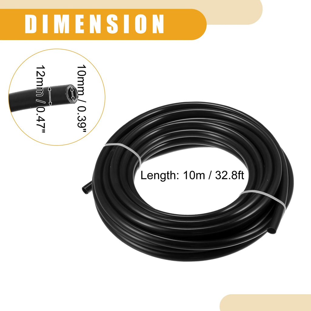 32.8ft 10mm ID Black Nylon Fuel Line Hose R3622