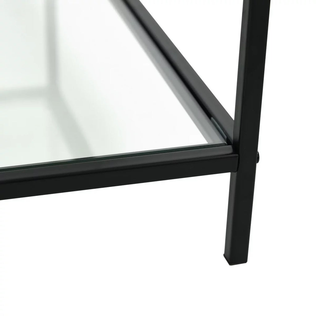 Square Tempered Glass Coffee Table with Storage Rack, Black E715666