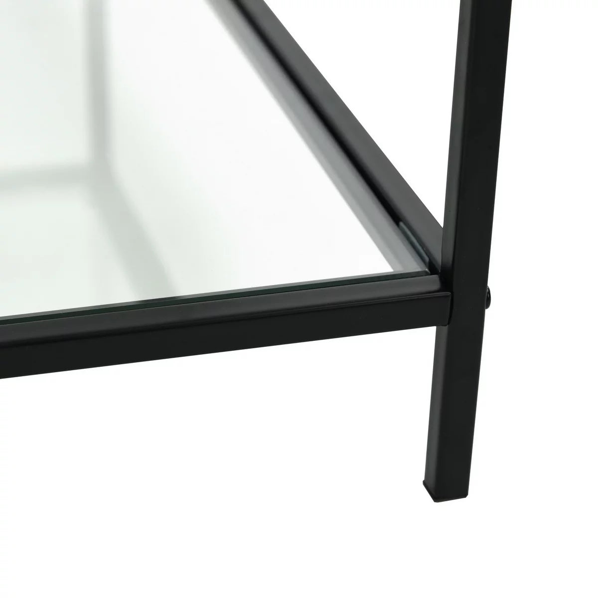 Square Tempered Glass Coffee Table with Storage Rack, Black E715666
