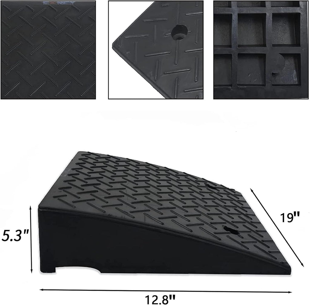 2PCS Rubber Curb Ramps 5.3" Rise Heavy Duty Black Threshold Ramp with 4 Expansion Bolts H68459