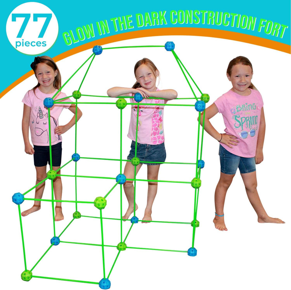 77 PCs Fort Building Kit with Orange Sheet and Glow in The Dark Sticks S909799