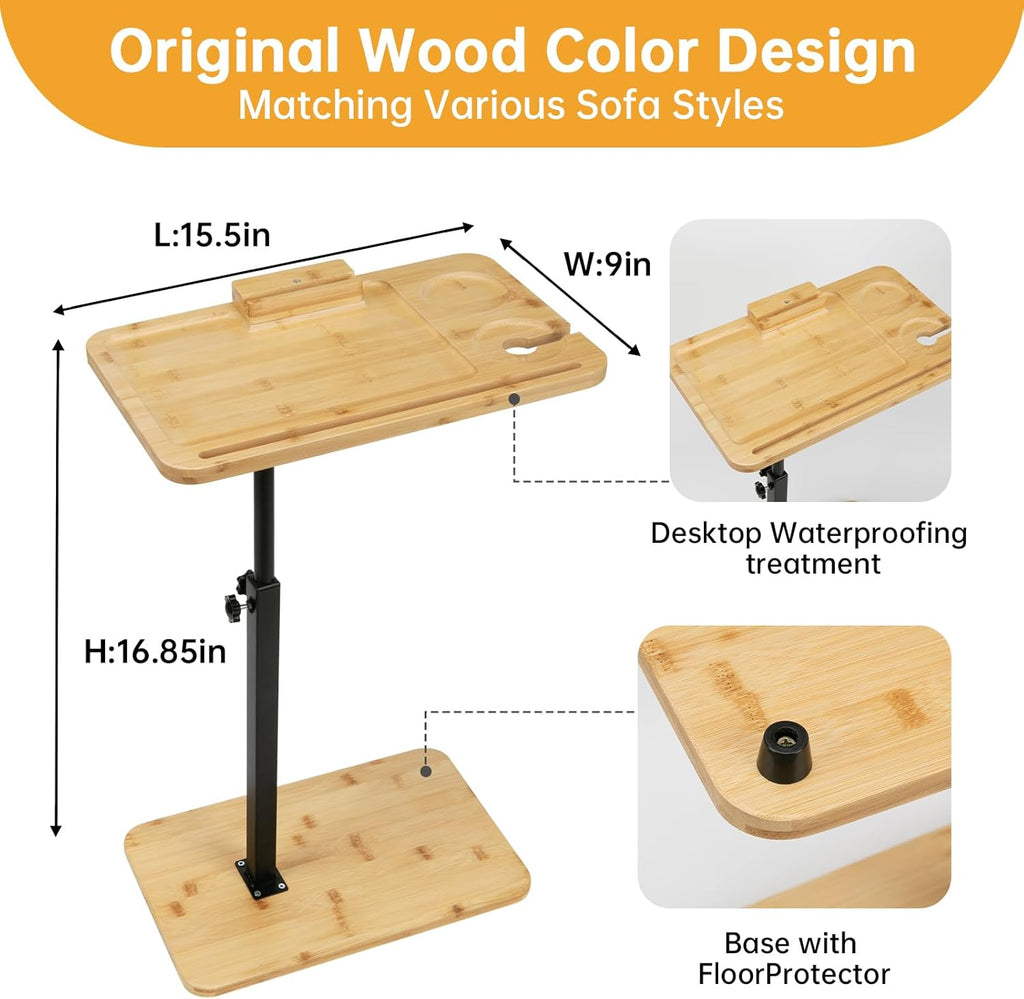 Bamboo Swivel Couch Tray Table with Phone Stand S2170