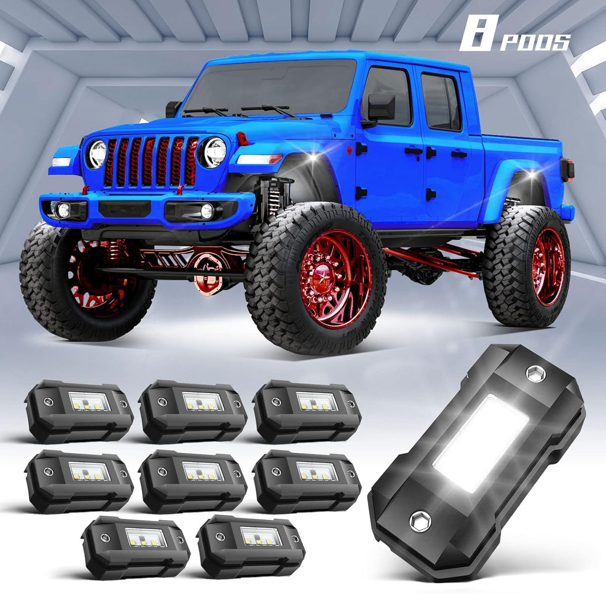 White 16 Pod Waterproof LED Rock Lights for Car Truck SUV Offroad Boat ATV UTV W171