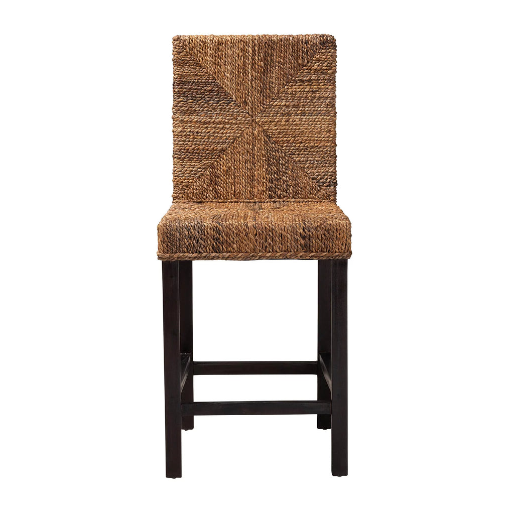 Dark Brown Mahogany Wood and Seagrass Counter Stool K4565