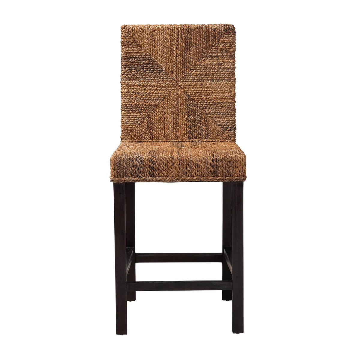 Dark Brown Mahogany Wood and Seagrass Counter Stool K4565