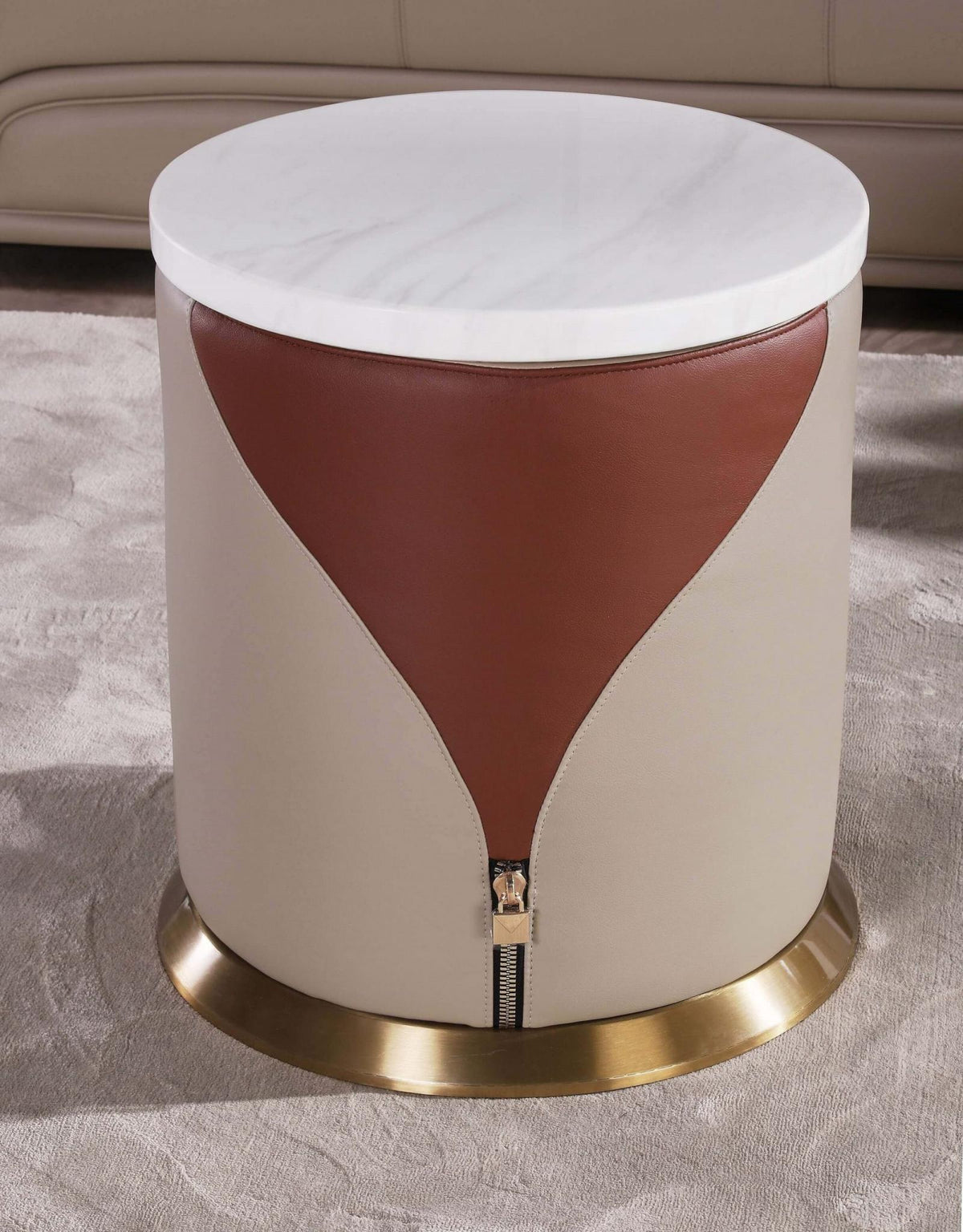 Sand Beige-Cognac Leather Coffee Table Set 2P D70416