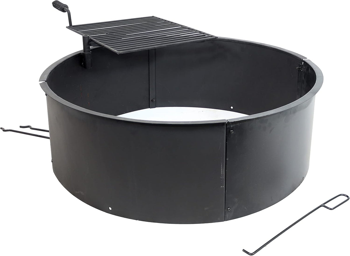 36 Inch Heavy Duty Steel Wood Burning Fire Pit with Cooking Grate and Fire Poker D684
