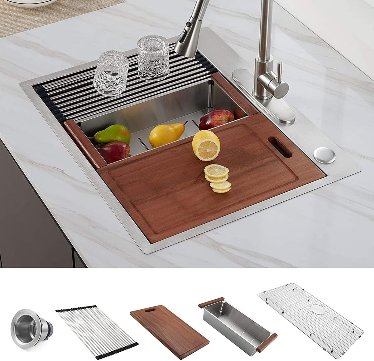 30 x 22 Stainless Steel Workstation Kitchen Sink X8775