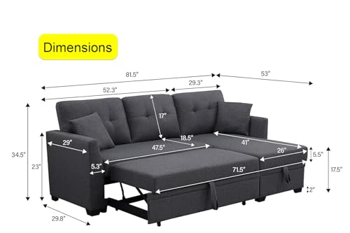 81" Grey L Shaped Sleeper Sofa with Storage A239