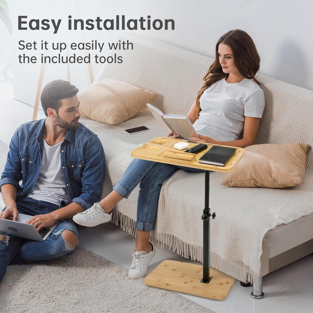 Bamboo Swivel Couch Tray Table with Phone Stand S2170
