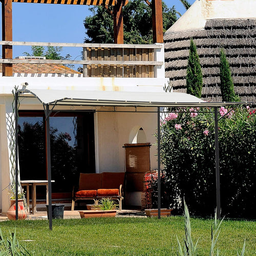 10 x 8ft Beige Metal Pergola with Side Awning F905503