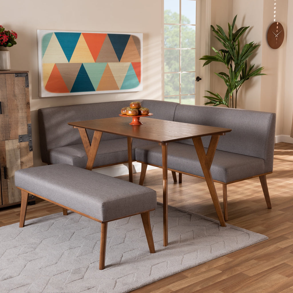 Grey Fabric Upholstered 4-Piece Dining Nook Set C1630