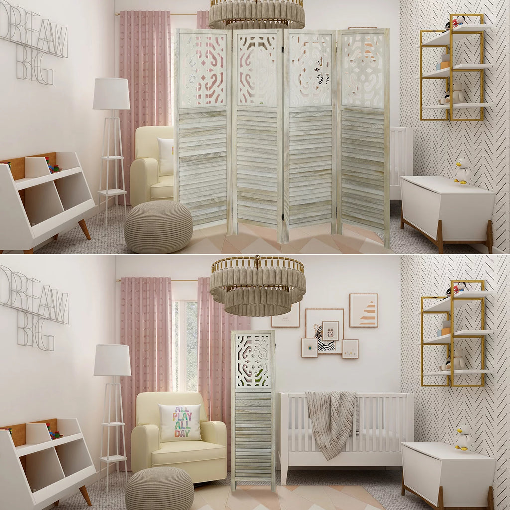 4 Panels Wood Carved Room Divider H3853