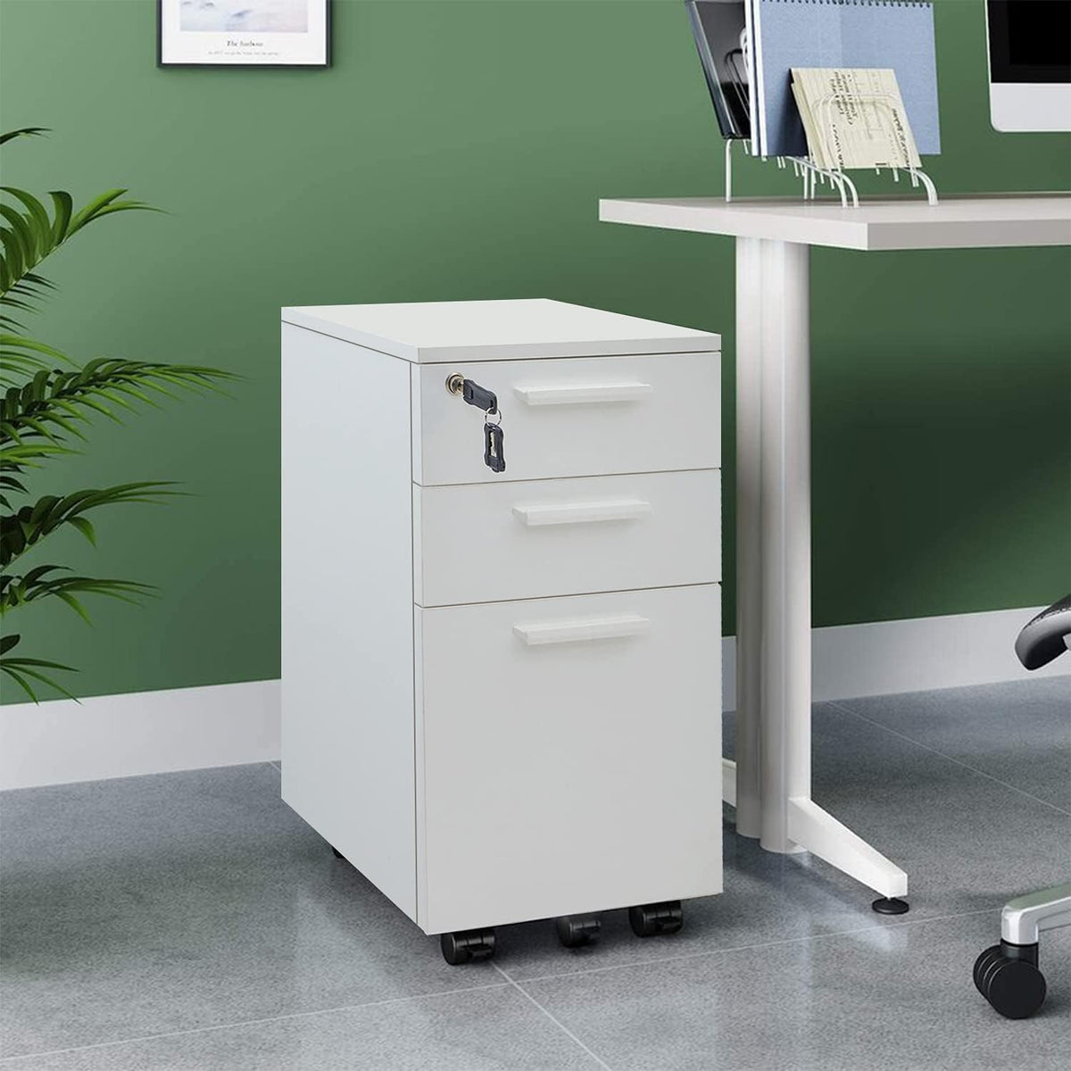 White 3-Drawer Filing Cabinet with Lock Q169