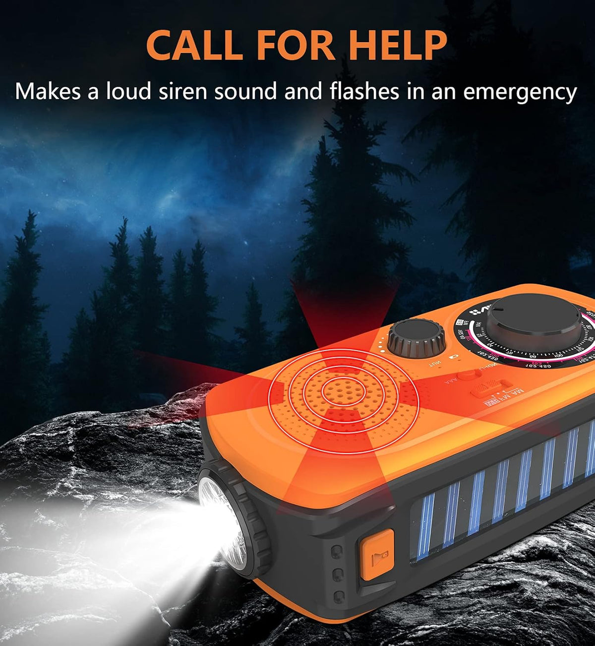 2200mAh Portable Hand Crank Solar Emergency Weather Radio, NOAA/AM/FM, Power Bank, Flashlight, Orange, Pack of 2 S996