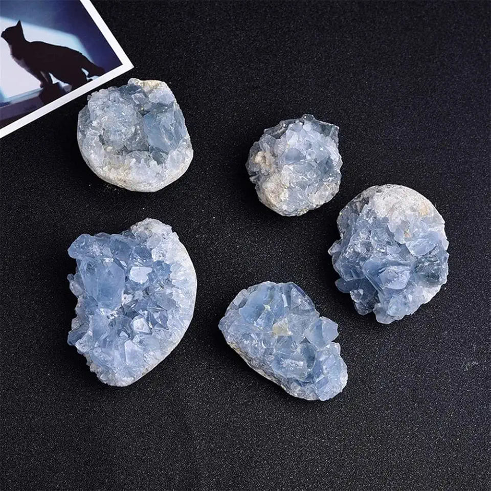 Sky Blue Celestite Crystal Raw Cluster Geode Specimen 50-60g E679