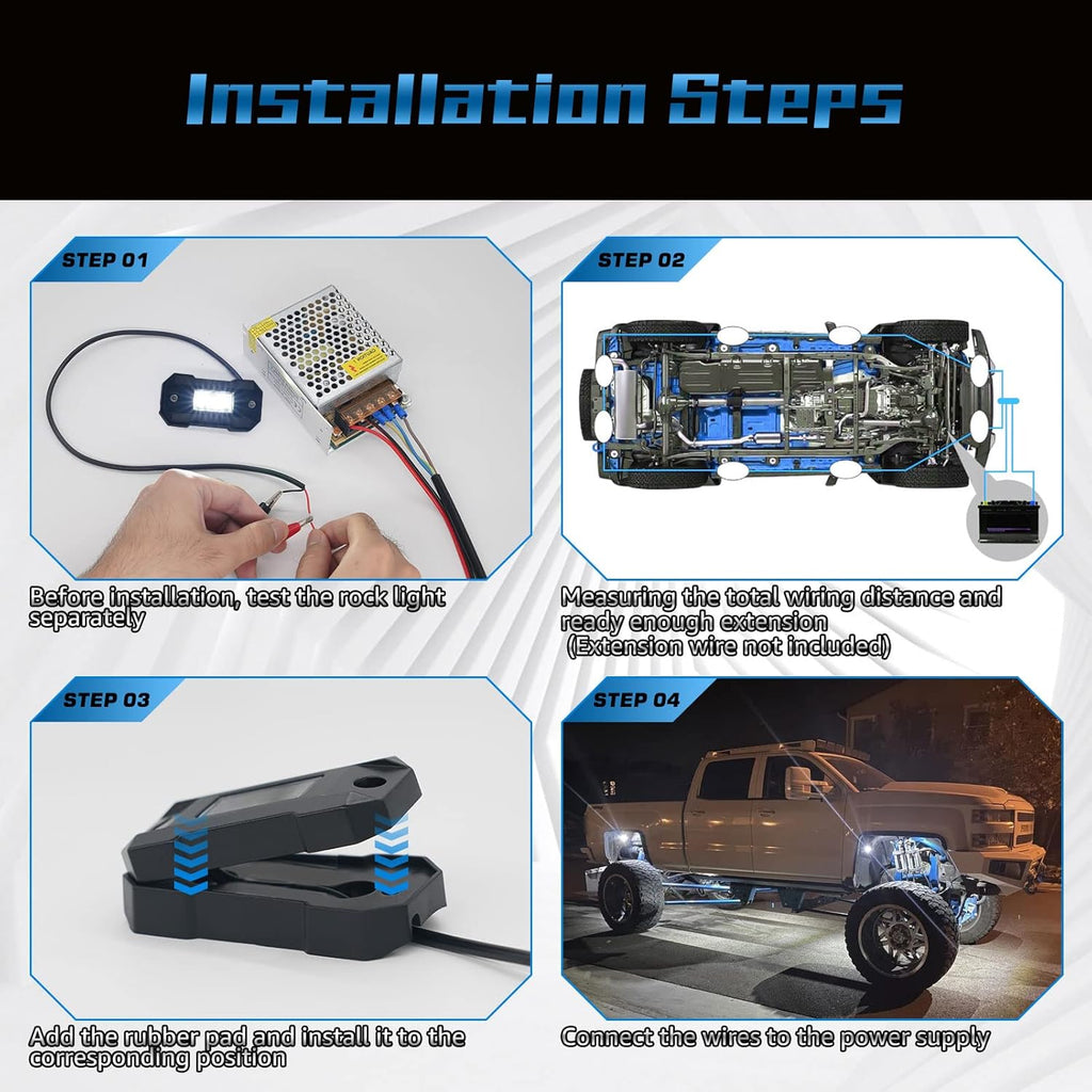 White 16 Pod Waterproof LED Rock Lights for Car Truck SUV Offroad Boat ATV UTV W171