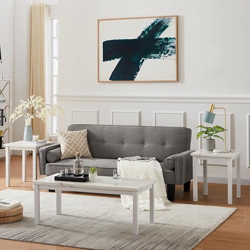 Faux Marble Coffee Table Set of 3 Piece Metal Frame U522