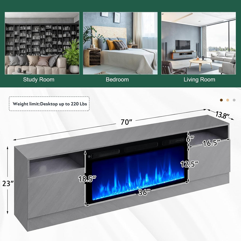 Gray Electric Fireplace TV Stand X8049