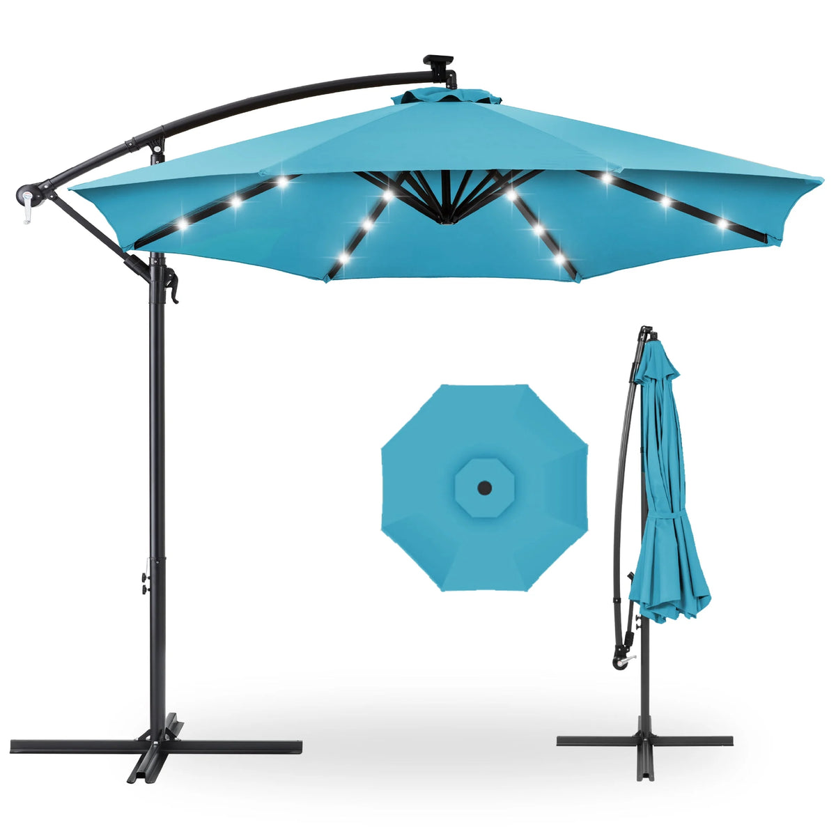 10ft Solar LED Offset Hanging Patio Umbrella K6308