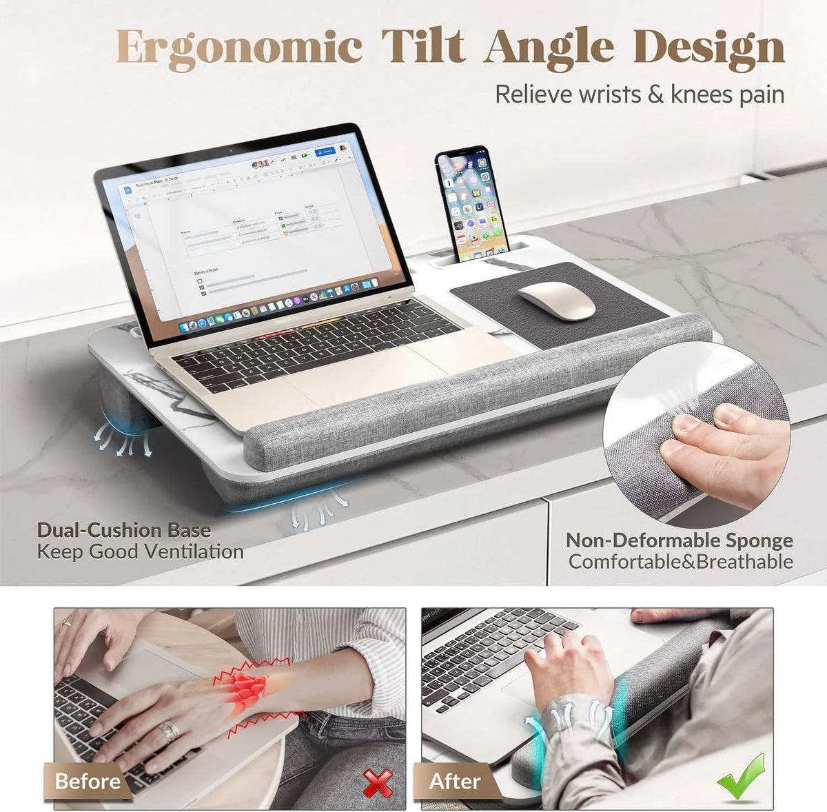 Foldable Lap Desk with Mouse Pad and Storage Drawer, Fits Up to 17" Laptop G9305