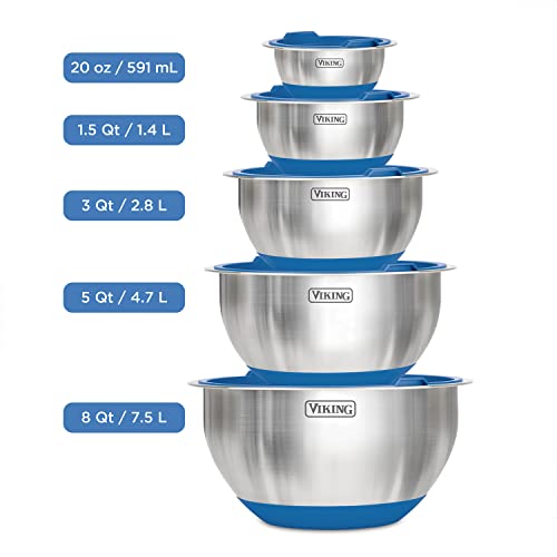 10 piece Stainless Steel Mixing Bowl Set with Silicone Base O213