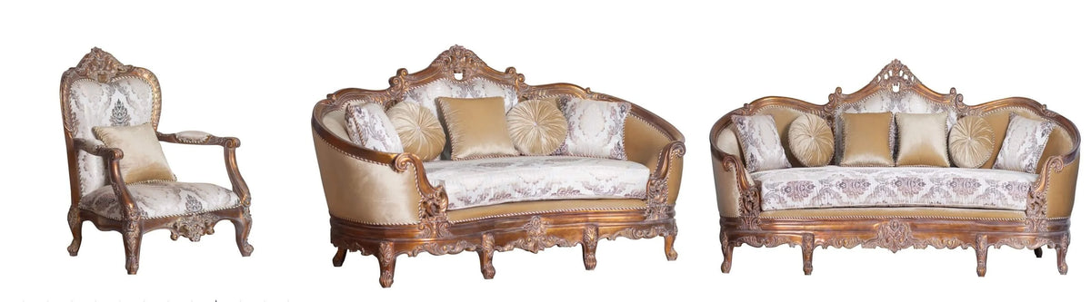 Dark Cooper Wood Trim Victorian Sofa Set 3 S58174