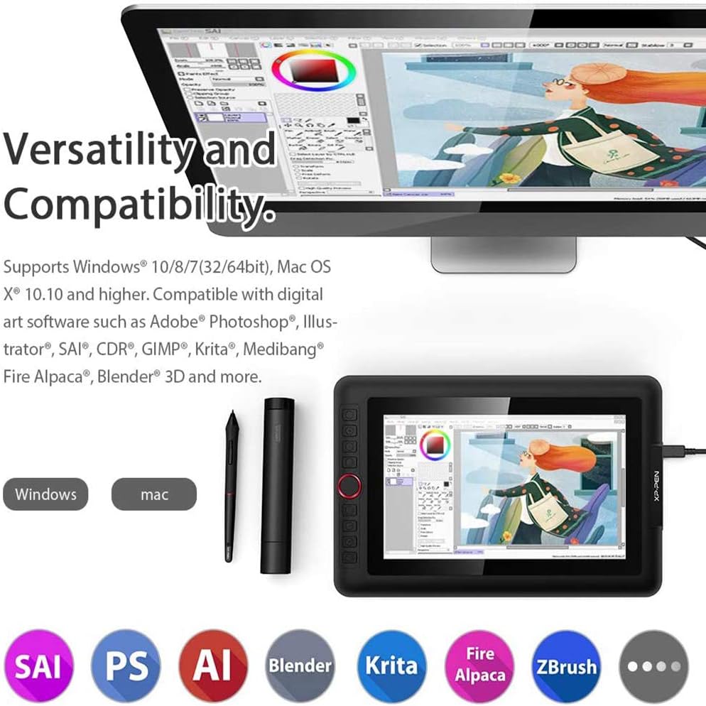 Artist12 Pro Drawing Monitor Battery-Free Stylus Drawing Display Tilt Supported G357651