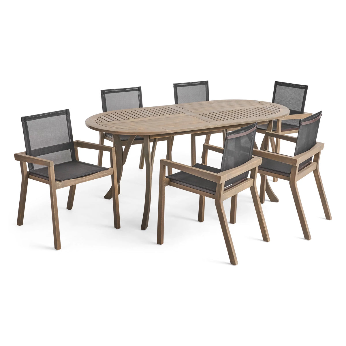 Acacia Wood 6-Seater Dining Set with Oval Dining Table W712