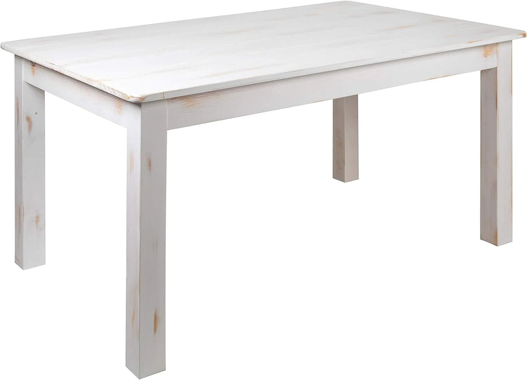 60" X 38" Rectangular Antique Rustic White Solid Pine Dining Table E300296