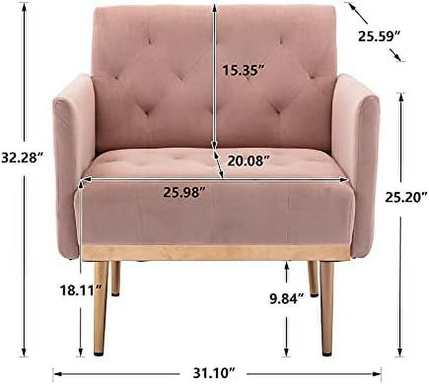 Pink Velvet Single Sofa with Rose Golden Metal Legs Y8876