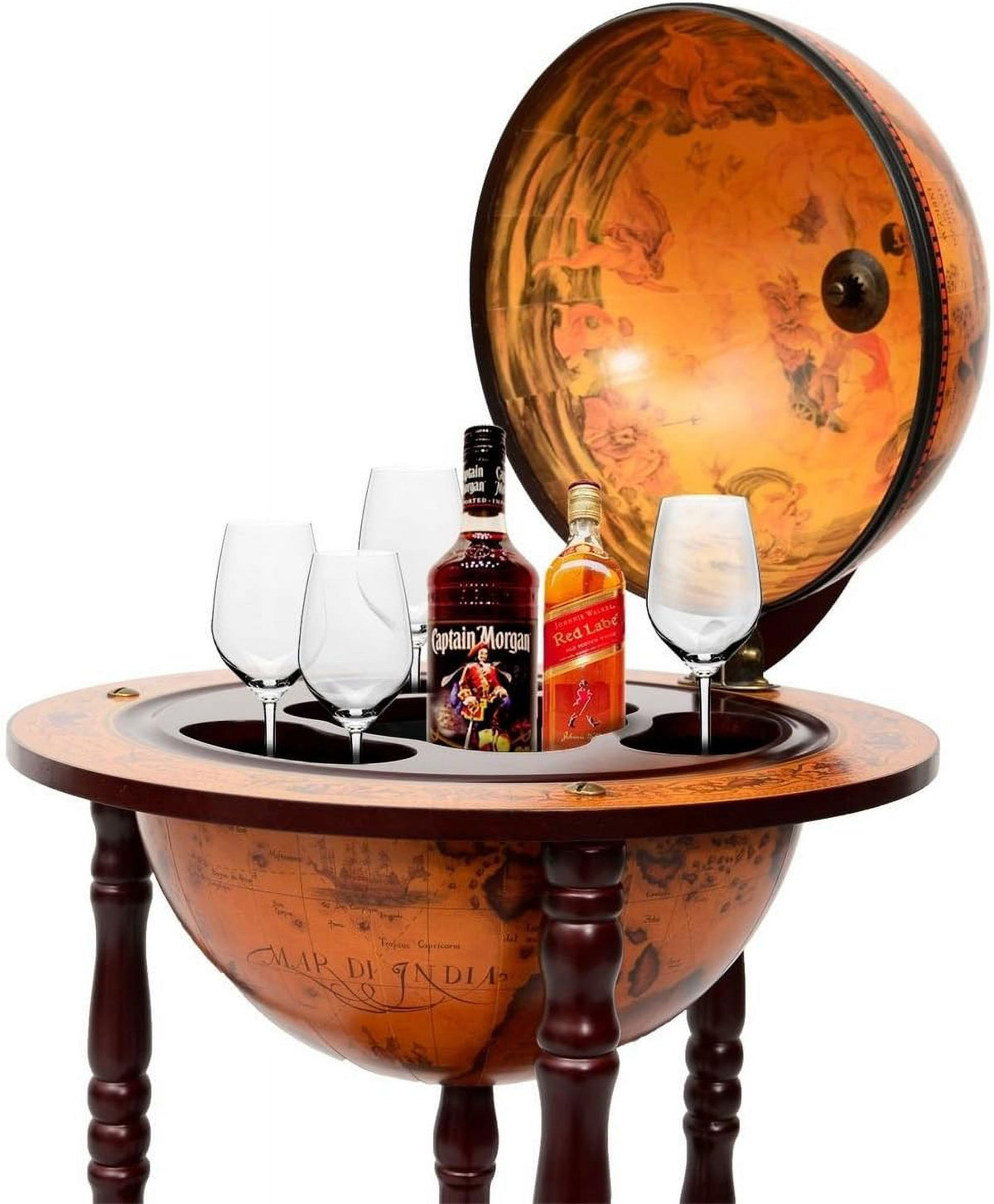 36 Inches Wood Globe Bar Shelf Rack With Wheels B309215