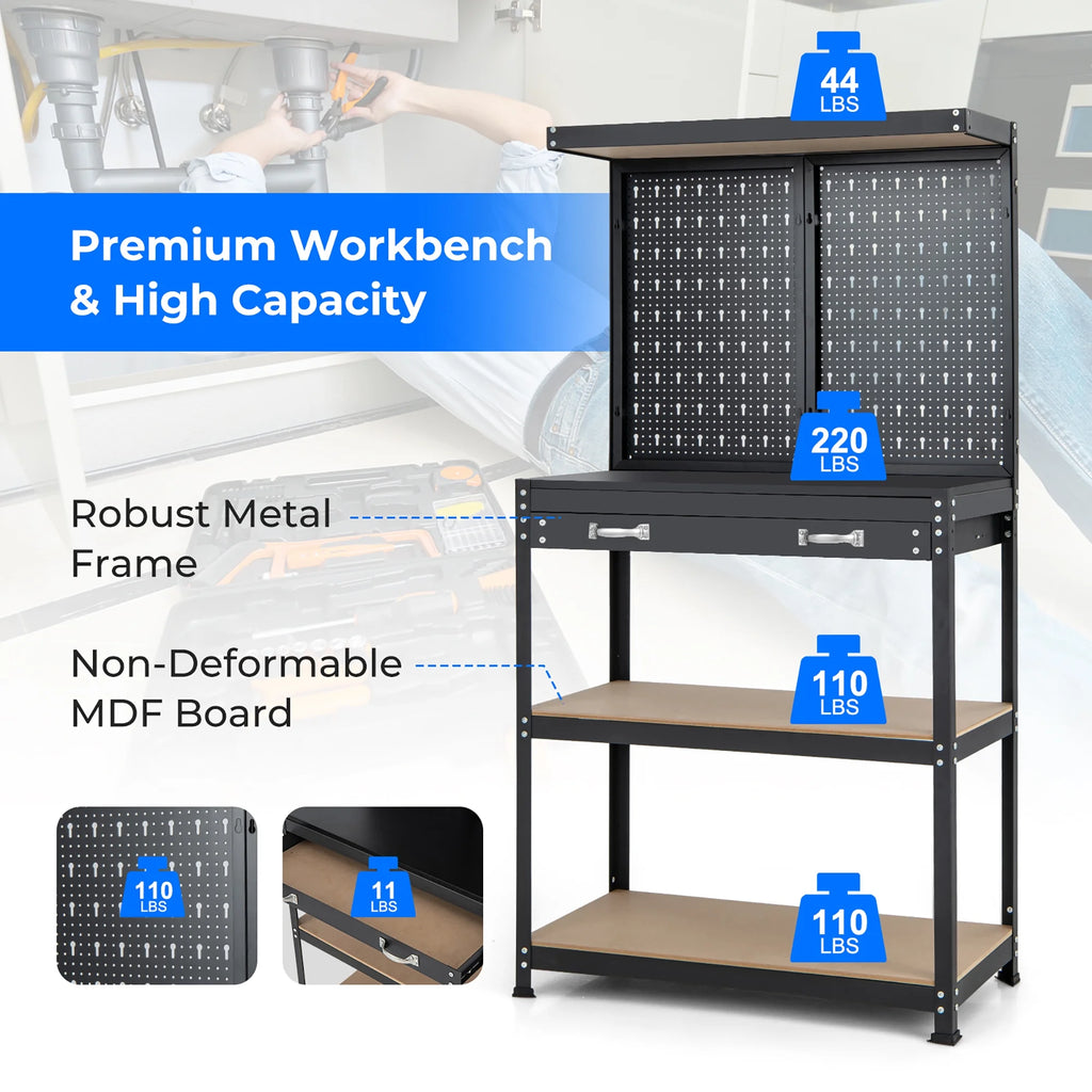 Heavy-Duty Workbench with 2 Shelves Y1023