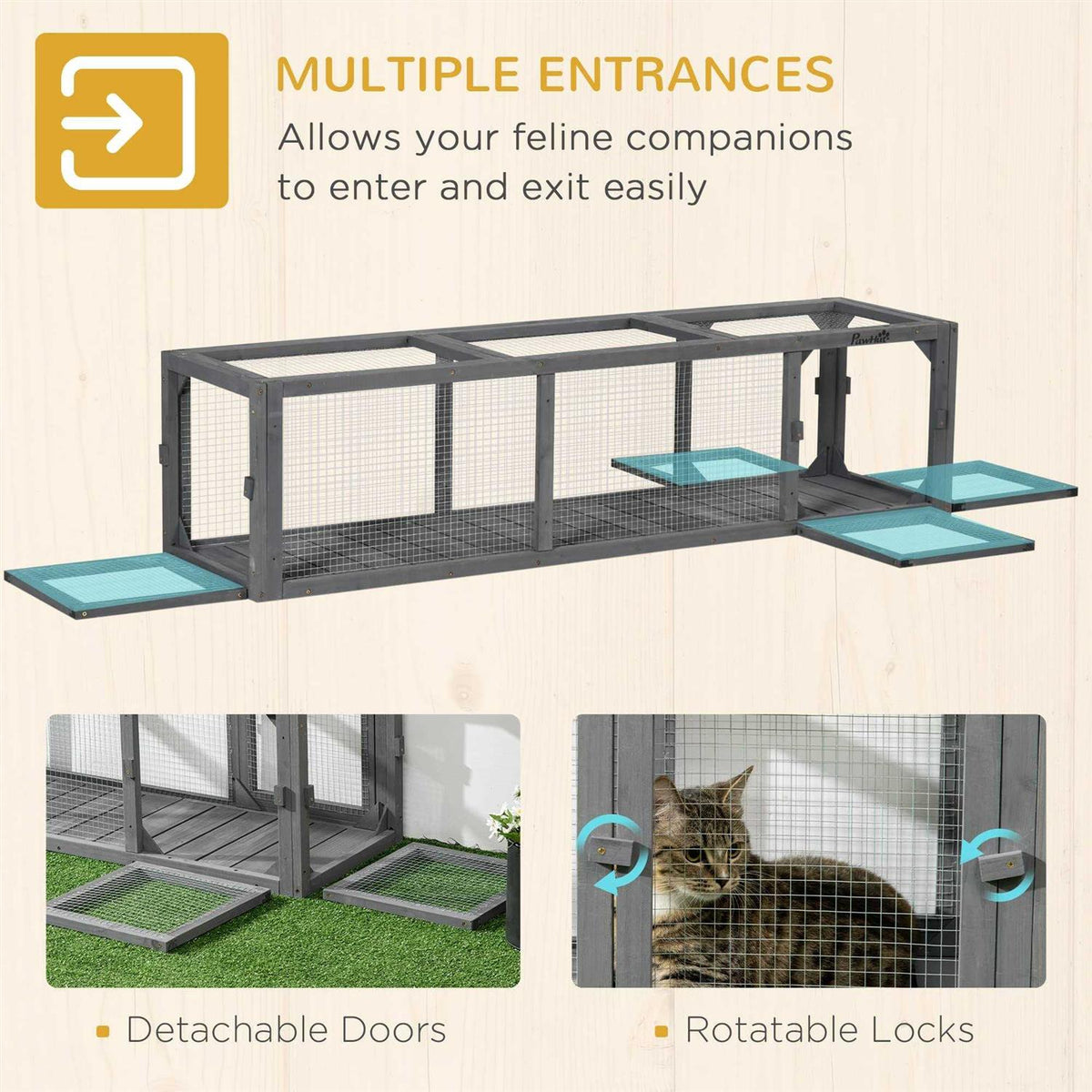Wooden Outdoor Cat Tunnel with Weather Protection T464