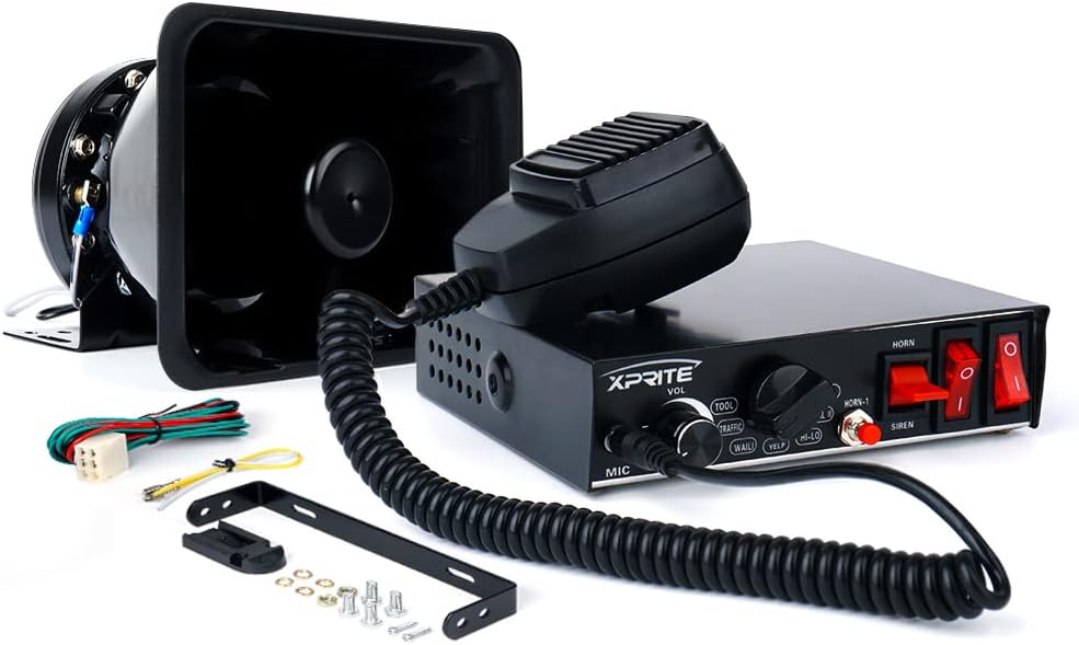 200 Watt 8 Tones Emergency Warning Siren Speaker PA System Kit with Handheld Microphone H484