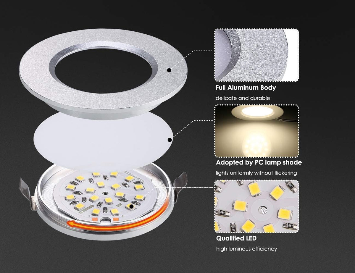 12V Waterproof Ultra-Thin LED Ceiling Light 3000K Warm White 12 Pack C7576