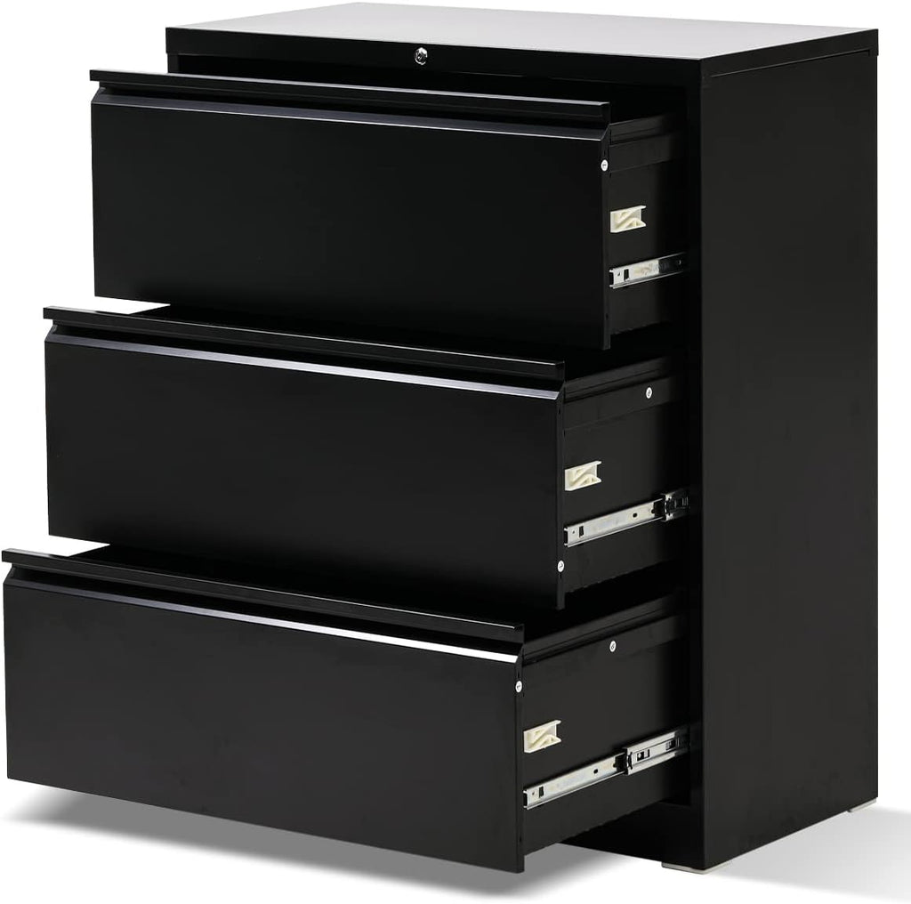 White 3 Drawer Lateral File Cabinet with Lock L125