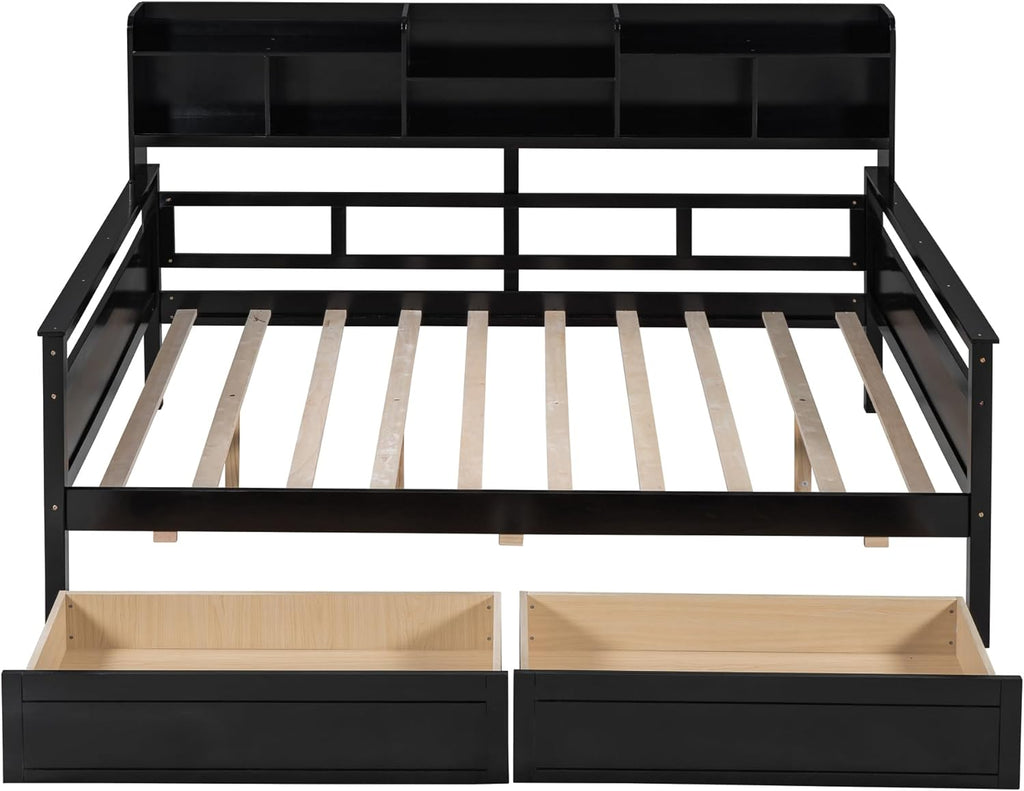 Espresso Full Size Wood Daybed with 2 Storage Drawers F250507