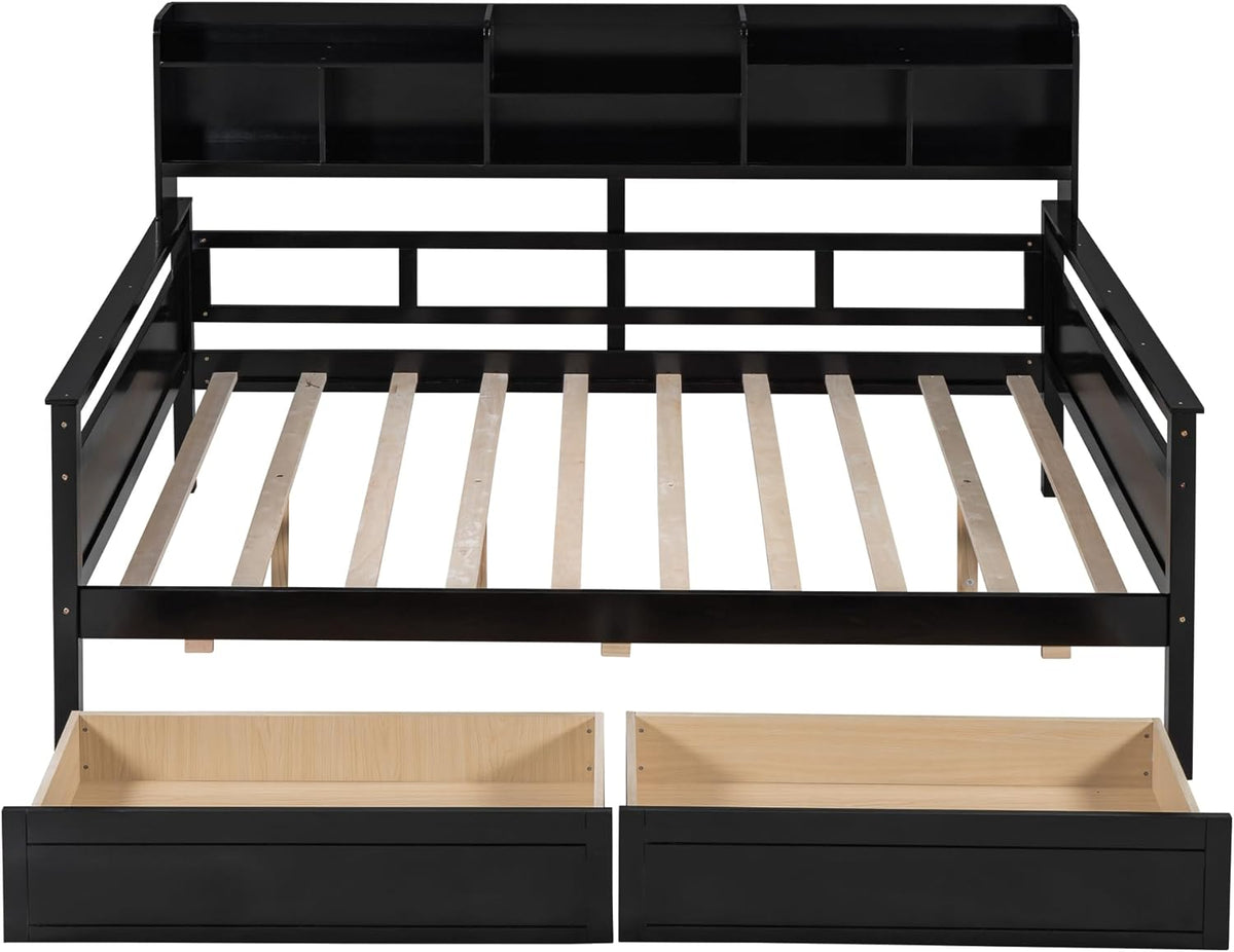 Espresso Full Size Wood Daybed with 2 Storage Drawers F250507
